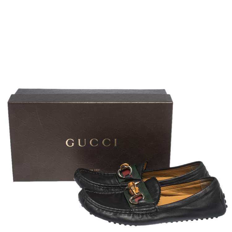 Pre Owned Gucci Black Leather Bamboo Horsebit Loafer Size 37.5