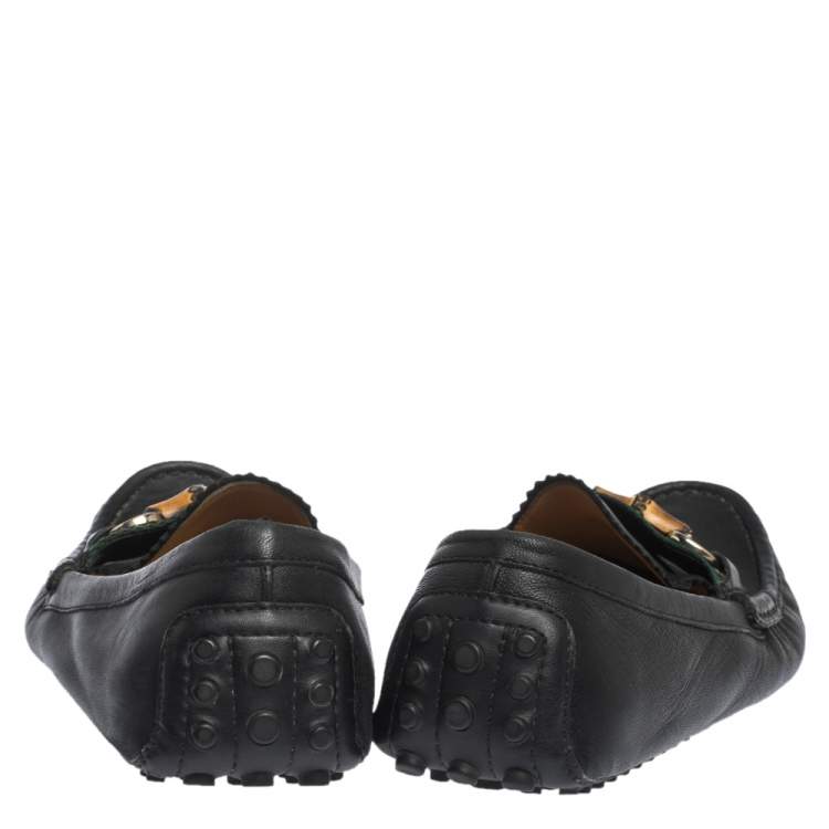Pre Owned Gucci Black Leather Bamboo Horsebit Loafer Size 37.5