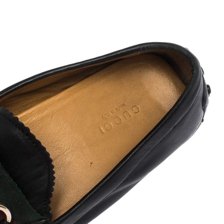 Pre Owned Gucci Black Leather Bamboo Horsebit Loafer Size 37.5