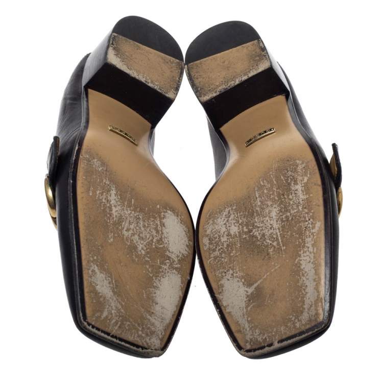 Pre Owned Gucci Black Leather GG Marmont Web Slip On Loafers Size 38.5