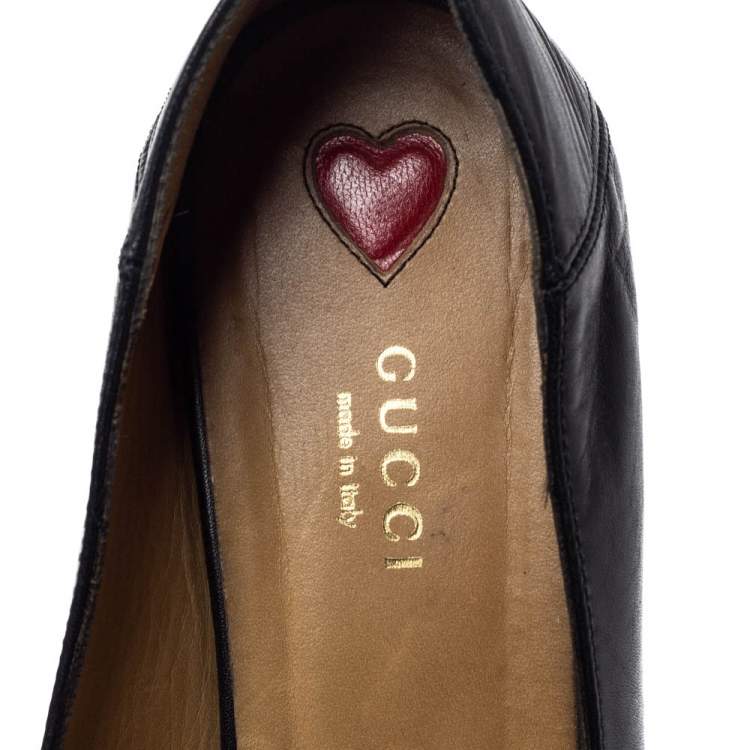 Pre Owned Gucci Black Leather GG Marmont Web Slip On Loafers Size 38.5