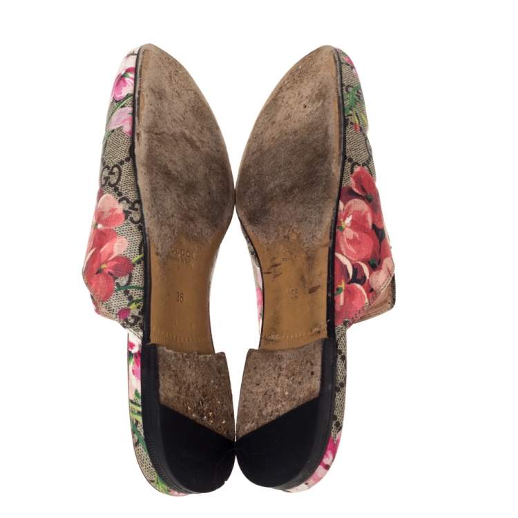 Pre Owned Gucci Multicolor GG Supreme Blooms Printed Canvas Princetown Horsebit Flat Mules Size 36