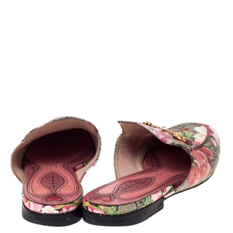 Pre Owned Gucci Multicolor GG Supreme Blooms Printed Canvas Princetown Horsebit Flat Mules Size 36