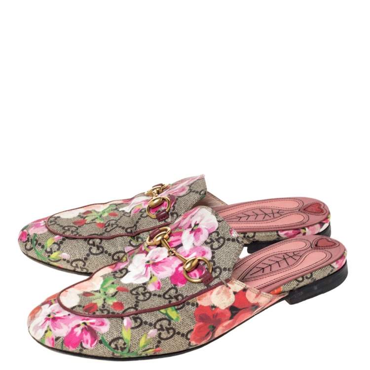 Pre Owned Gucci Multicolor GG Supreme Blooms Printed Canvas Princetown Horsebit Flat Mules Size 36