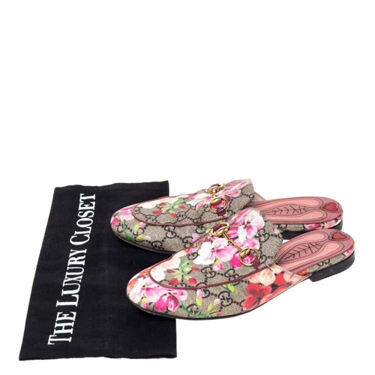 Pre Owned Gucci Multicolor GG Supreme Blooms Printed Canvas Princetown Horsebit Flat Mules Size 36