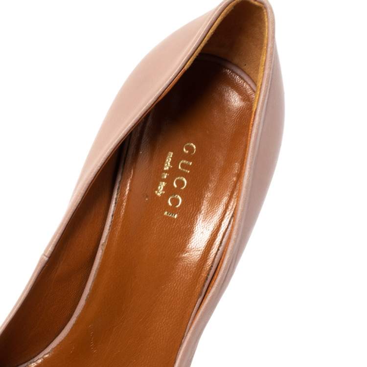 Pre Owned Gucci Pink Leather Peep Toe Platform Pumps Size 37.5