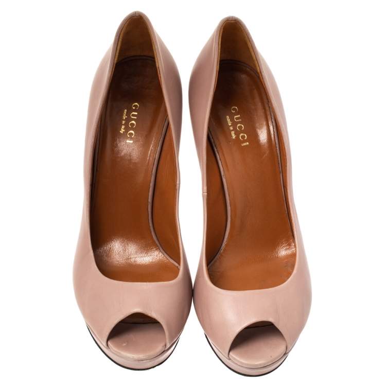 Pre Owned Gucci Pink Leather Peep Toe Platform Pumps Size 37.5