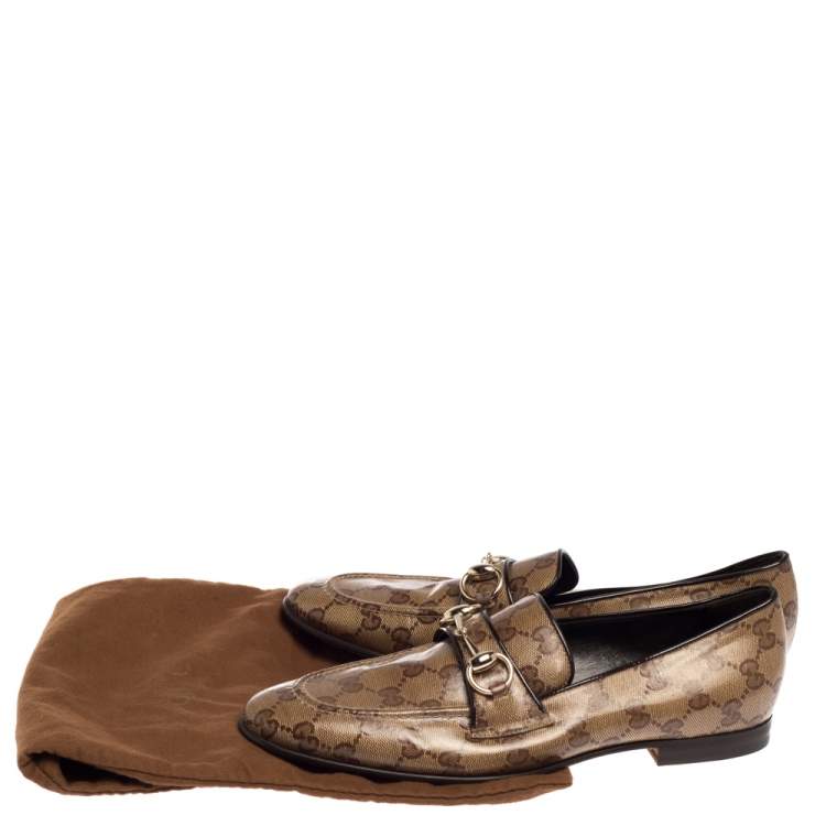 Pre Owned Gucci Beige GG Canvas Jordaan Horsebit Loafers Size 37.5