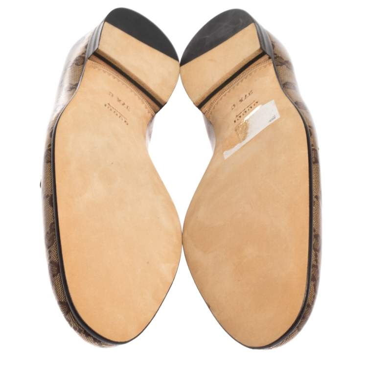 Pre Owned Gucci Beige GG Canvas Jordaan Horsebit Loafers Size 37.5
