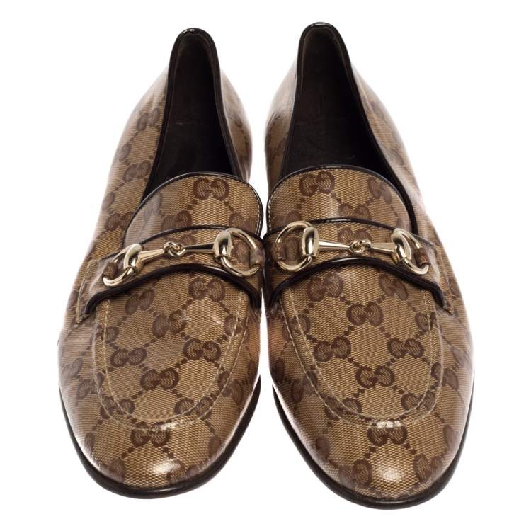 Pre Owned Gucci Beige GG Canvas Jordaan Horsebit Loafers Size 37.5