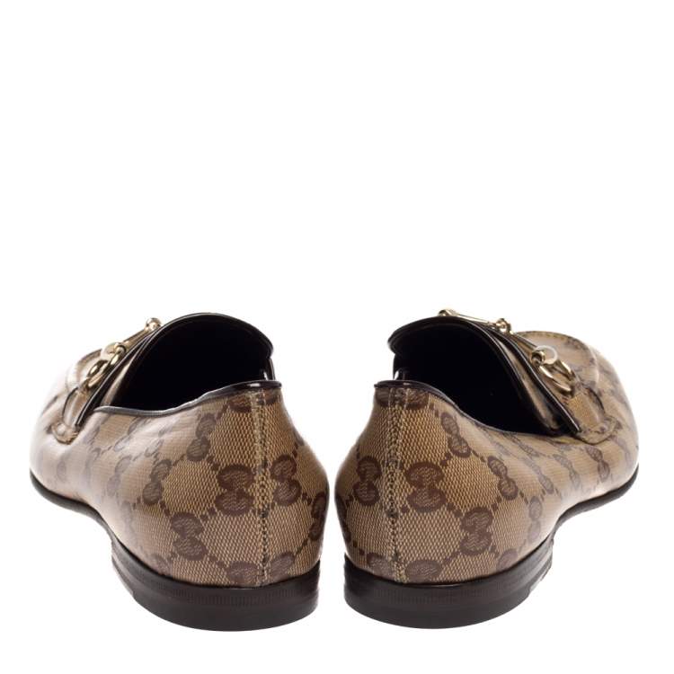 Pre Owned Gucci Beige GG Canvas Jordaan Horsebit Loafers Size 37.5