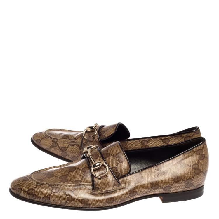 Pre Owned Gucci Beige GG Canvas Jordaan Horsebit Loafers Size 37.5