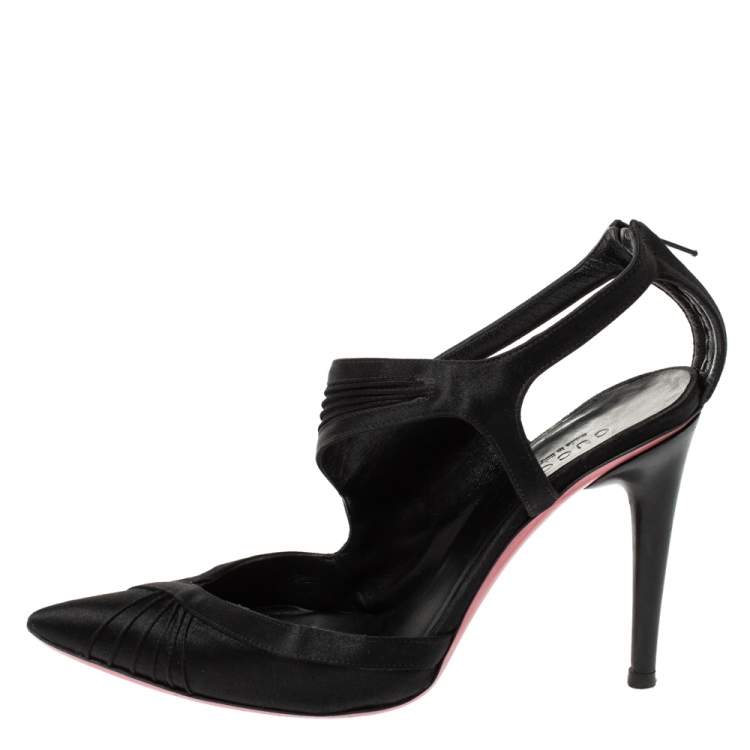 Pre Owned Gucci Black Pleated Satin Pointed Toe Sandals Size 35