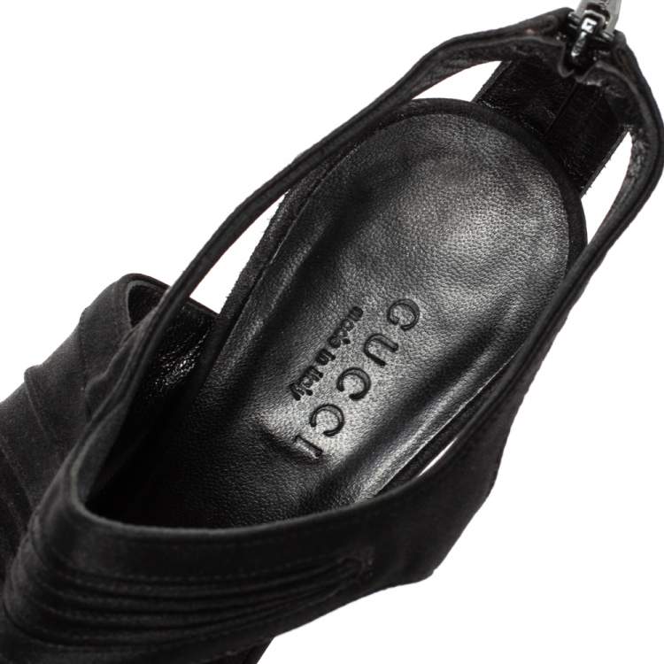 Pre Owned Gucci Black Pleated Satin Pointed Toe Sandals Size 35