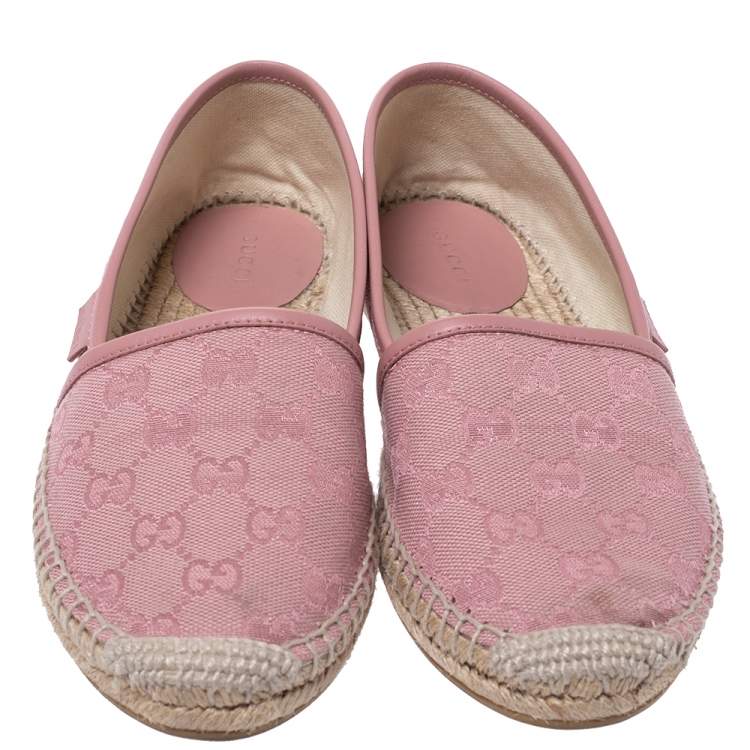 Pre Owned Gucci Pink GG Canvas Slip On Espadrille Flats Size 37.5