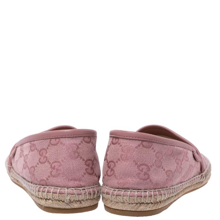 Pre Owned Gucci Pink GG Canvas Slip On Espadrille Flats Size 37.5