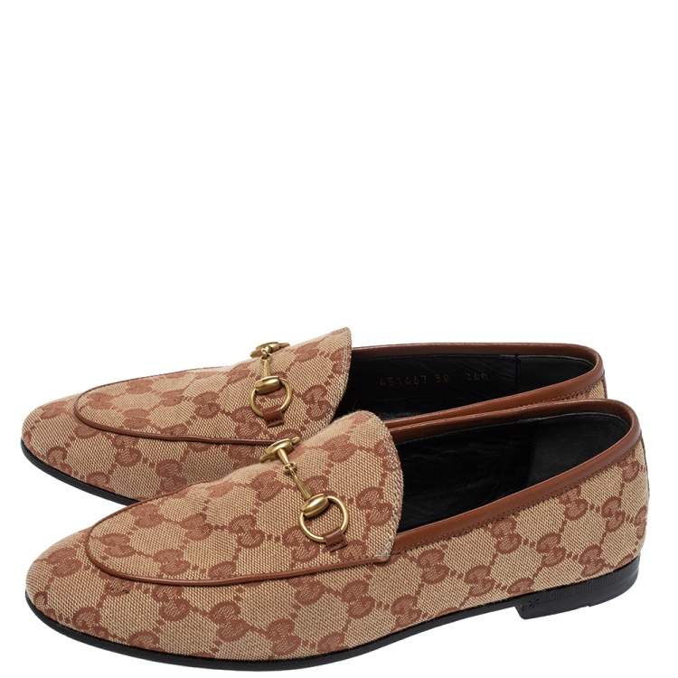 Pre Owned Gucci Beige GG Canvas Jordaan Horsebit Loafers Size 38