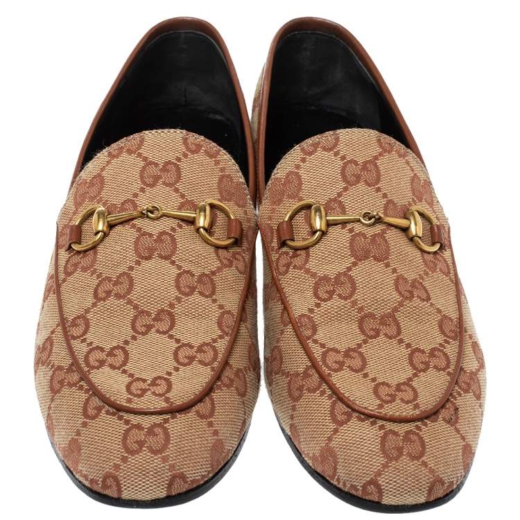 Pre Owned Gucci Beige GG Canvas Jordaan Horsebit Loafers Size 38