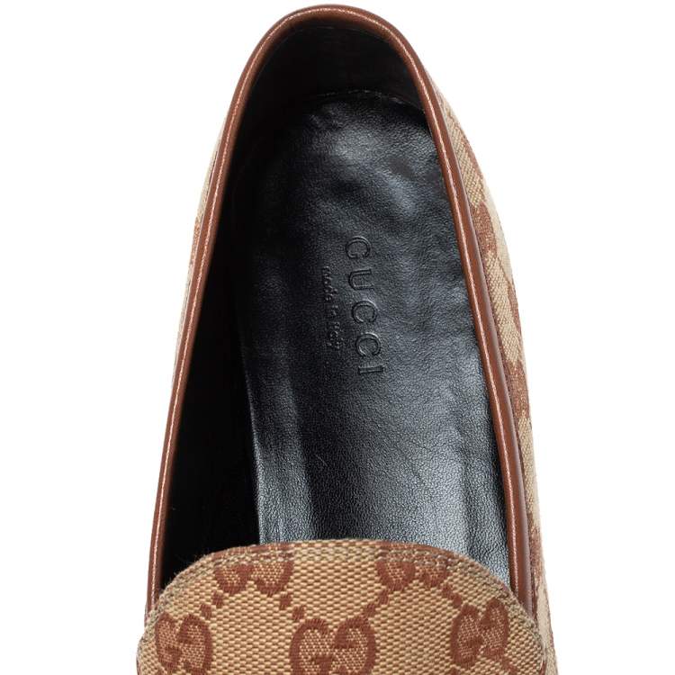 Pre Owned Gucci Beige GG Canvas Jordaan Horsebit Loafers Size 38