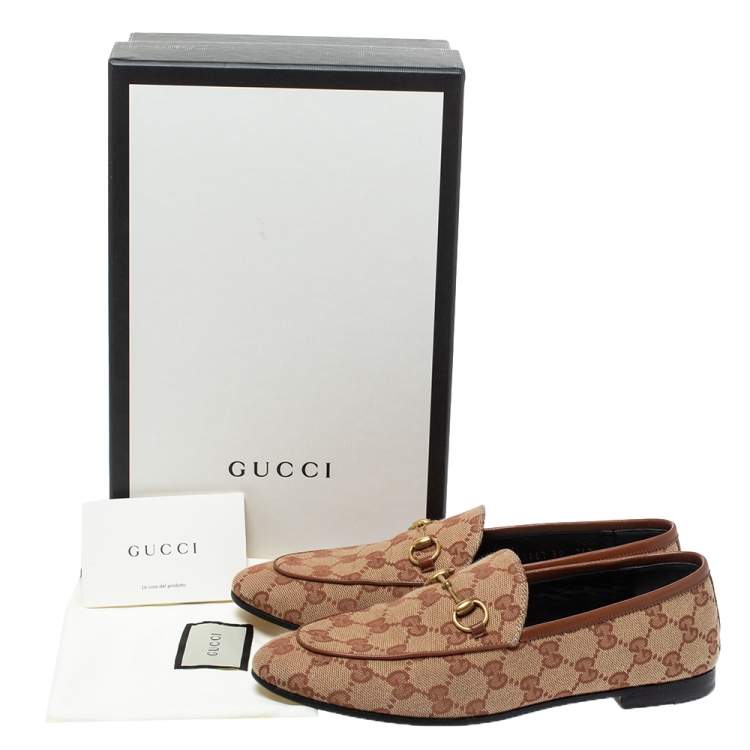 Pre Owned Gucci Beige GG Canvas Jordaan Horsebit Loafers Size 38