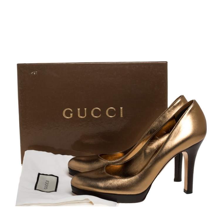 Gucci Metallic Gold Leather Platform Pumps Size 38.5