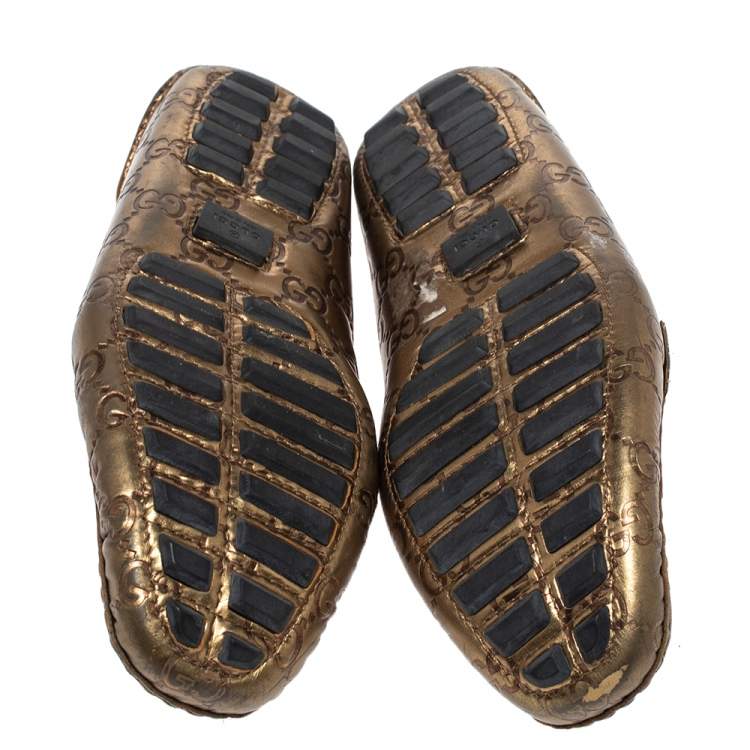 Pre Owned Gucci Metallic Bronze Guccissima Leather Bamboo Horsebit Loafer Size 37.5