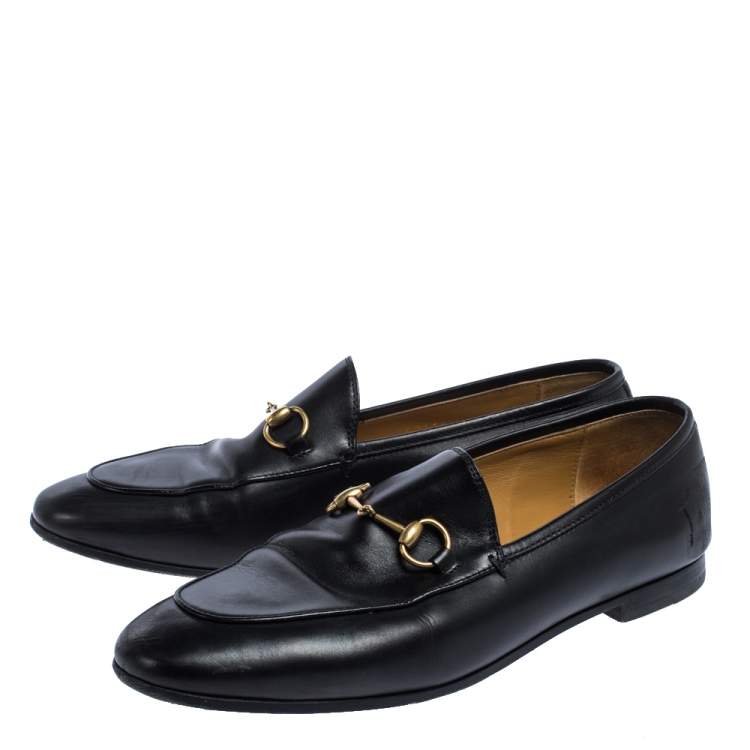 Pre Owned Gucci Black Leather Betis Glamour Loafers Size 38
