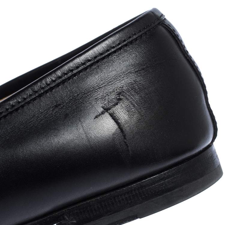 Pre Owned Gucci Black Leather Betis Glamour Loafers Size 38