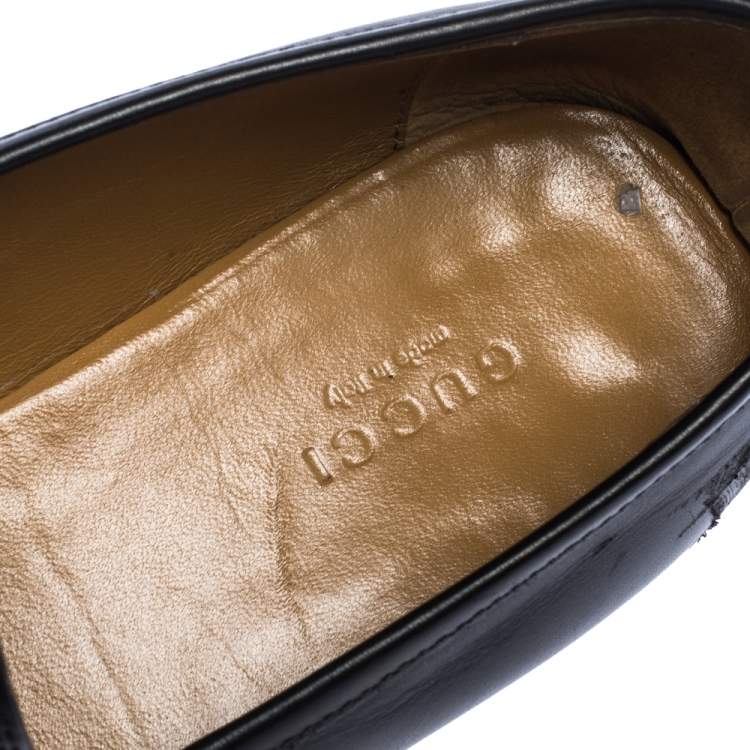 Pre Owned Gucci Black Leather Betis Glamour Loafers Size 38