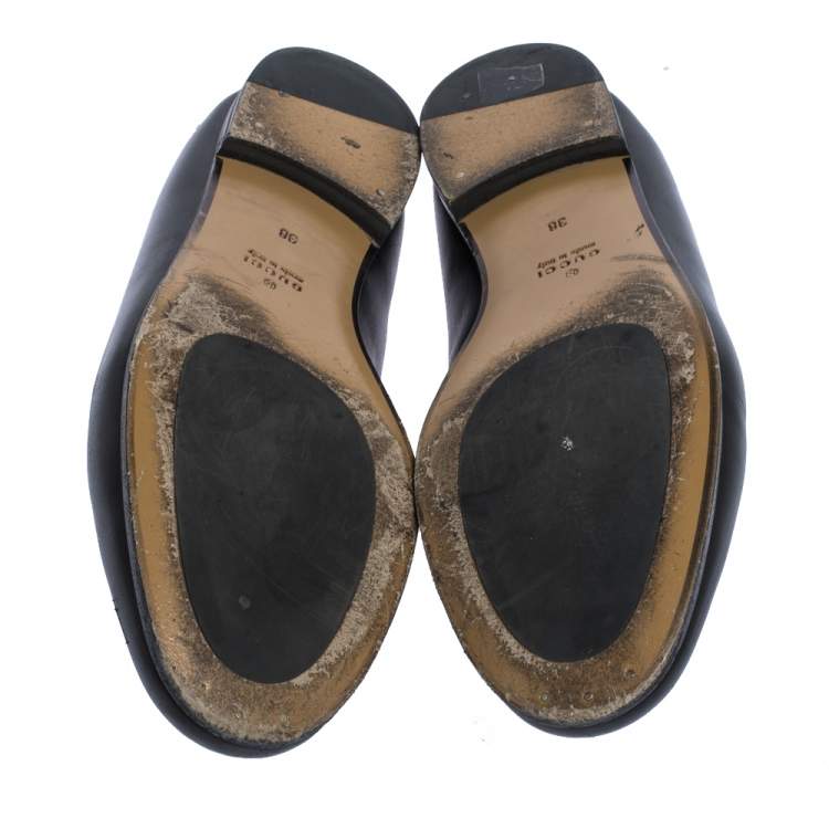Pre Owned Gucci Black Leather Betis Glamour Loafers Size 38