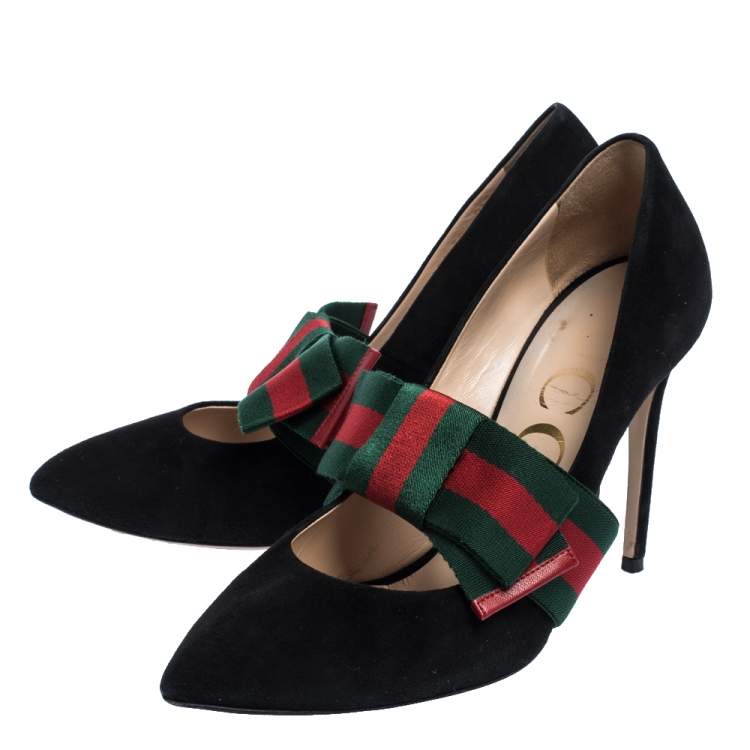 gucci suede pump with removable web bow