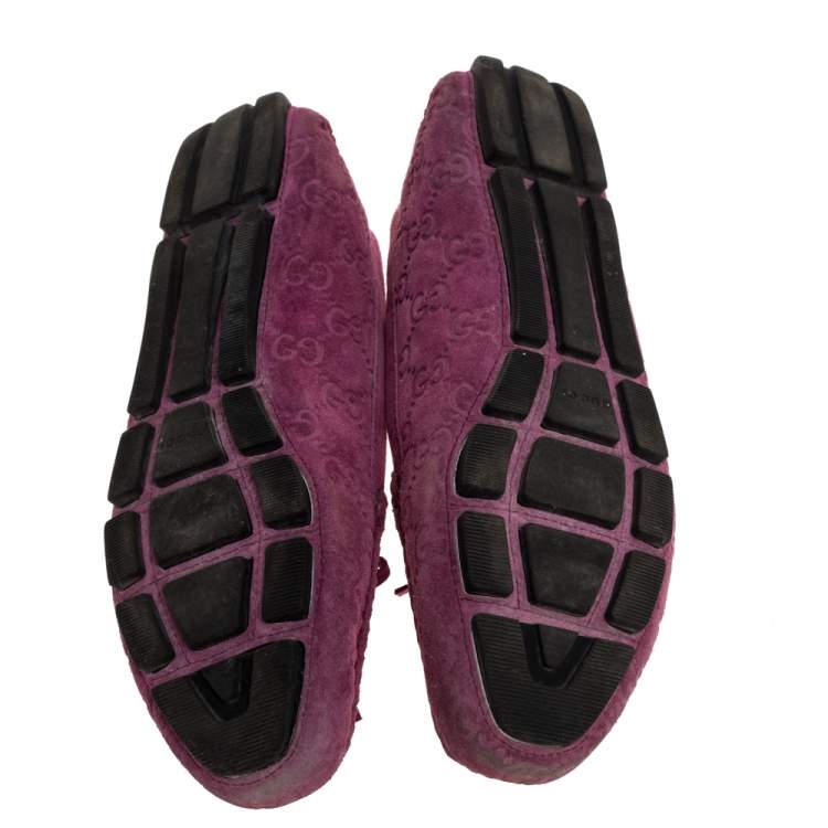 Pre Owned Gucci Purple GG Suede Leather Bow Slip On Loafers Size 36.5