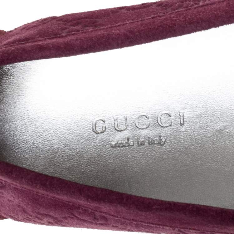 Pre Owned Gucci Purple GG Suede Leather Bow Slip On Loafers Size 36.5