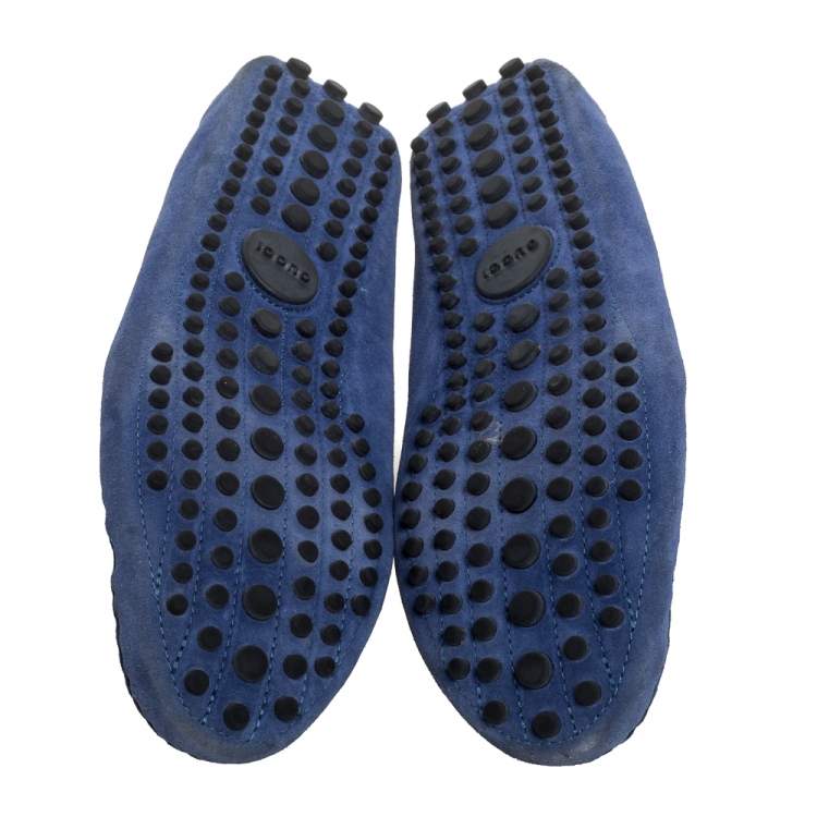 Pre Owned Gucci Blue Suede Interlocking GG Driving Moccasins Size 41