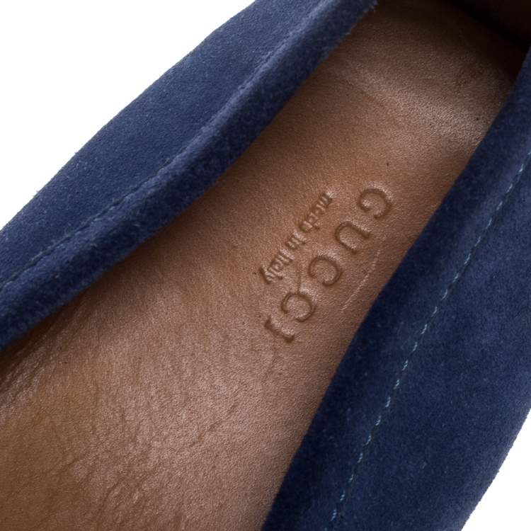Pre Owned Gucci Blue Suede Interlocking GG Driving Moccasins Size 41