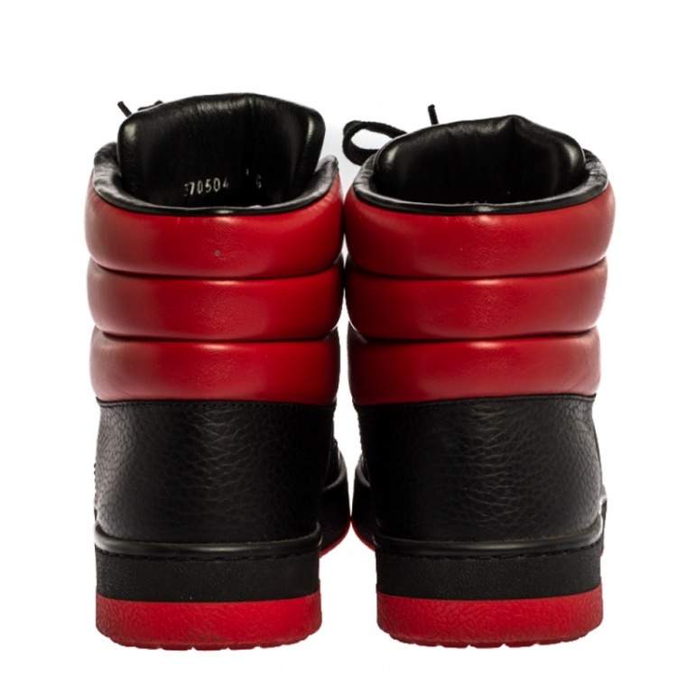 Pre Owned Gucci Black/Red Leather 'New Praga Karibu' High Top Lace Up Sneakers Size 37