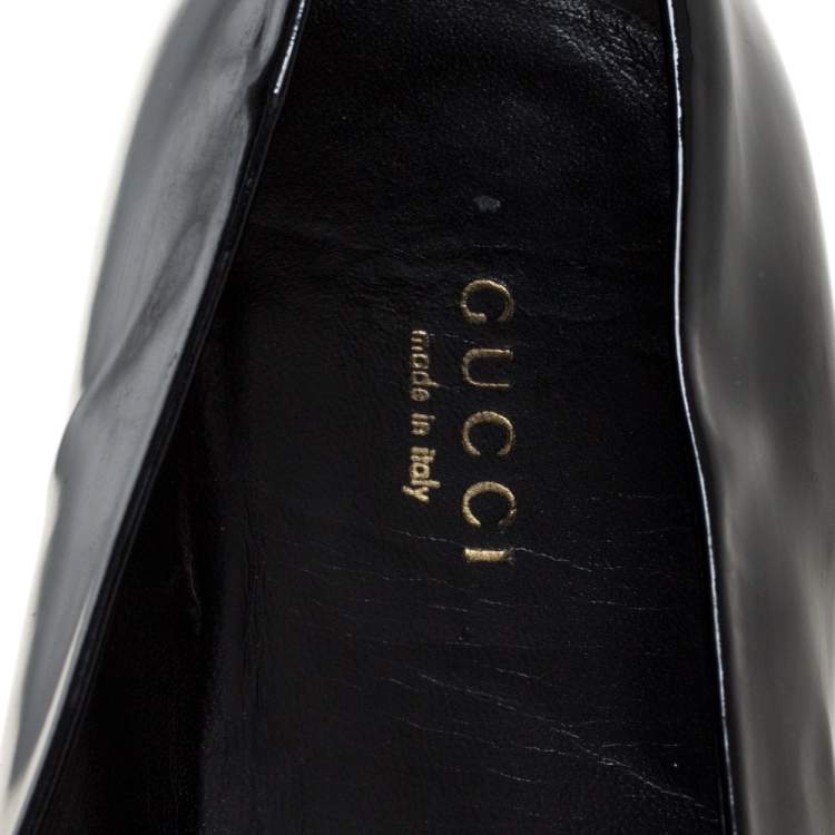 Pre Owned Gucci Black Patent Leather Flower Embellished Ballet Flats Size 37