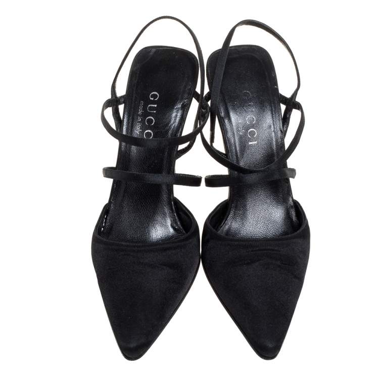 Pre Owned Gucci Black Satin Strappy Pointed Toe Sandals Size 35.5