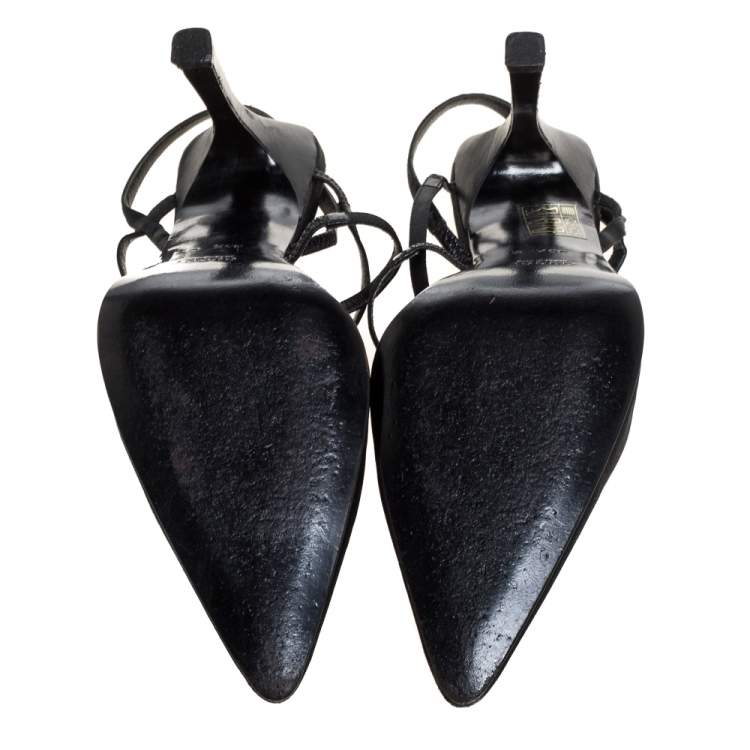 Pre Owned Gucci Black Satin Strappy Pointed Toe Sandals Size 35.5