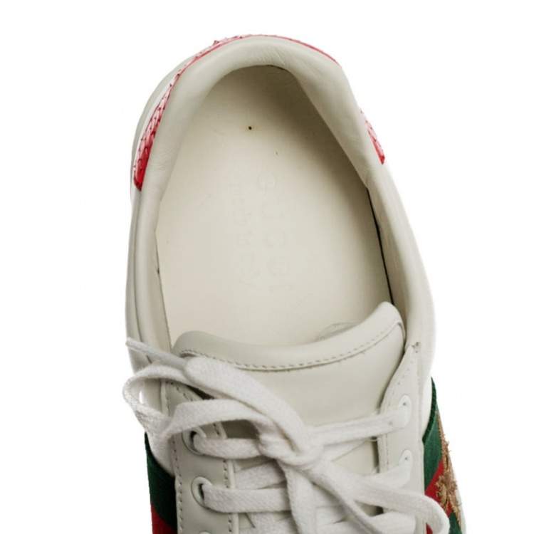 Pre Owned Gucci White Leather Embroidered Bee Ace Low Top Sneakers Size 40.5