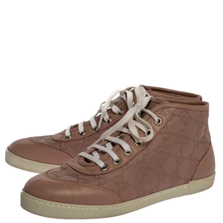 Pre Owned Gucci Nude Pink Guccissima Leather Lace High Top Sneakers Size 37