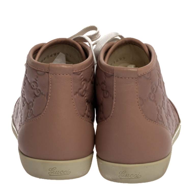 Pre Owned Gucci Nude Pink Guccissima Leather Lace High Top Sneakers Size 37