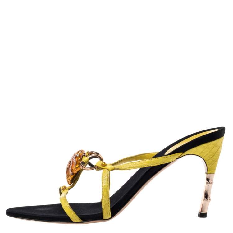Gucci x Tom Ford Yellow Croc Leather Crystal Snake-head Embellished Strappy  Sandals Size 41 Gucci | TLC