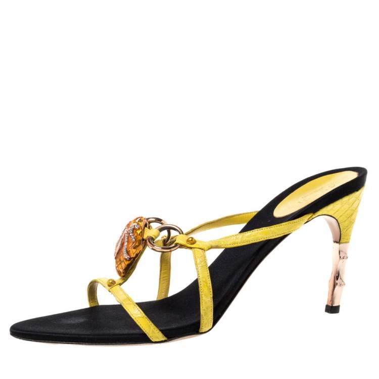 Gucci x Tom Ford Yellow Croc Leather Crystal Snake-head Embellished Strappy  Sandals Size 41 Gucci | TLC
