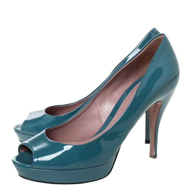 Gucci Teal Patent Leather Peep Toe 