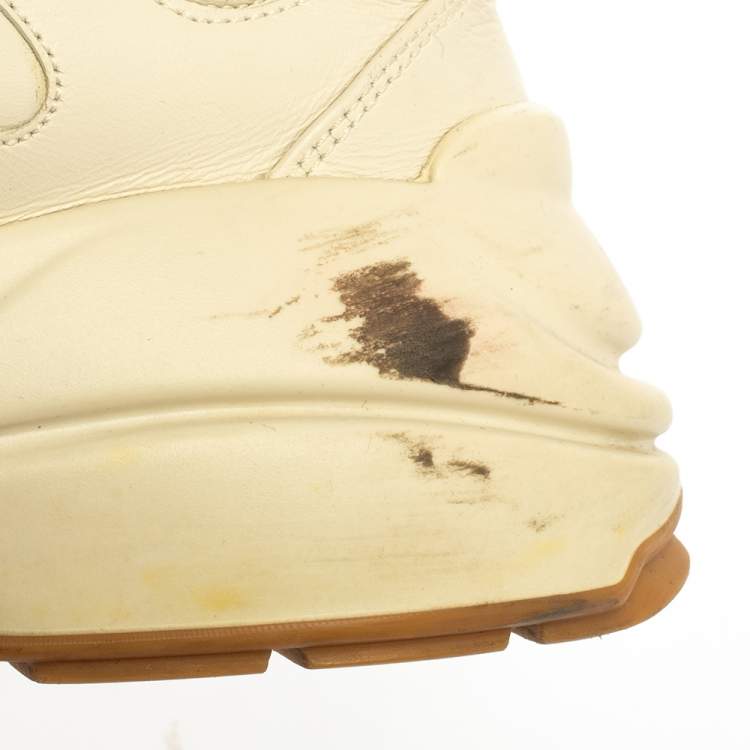 مملوكة مسبقًا Gucci Off White Leather Glitter Rhyton Lace Up Sneakers Size 38