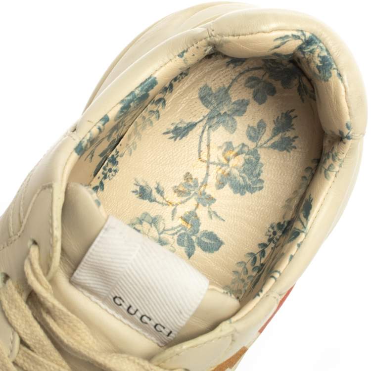 مملوكة مسبقًا Gucci Off White Leather Glitter Rhyton Lace Up Sneakers Size 38