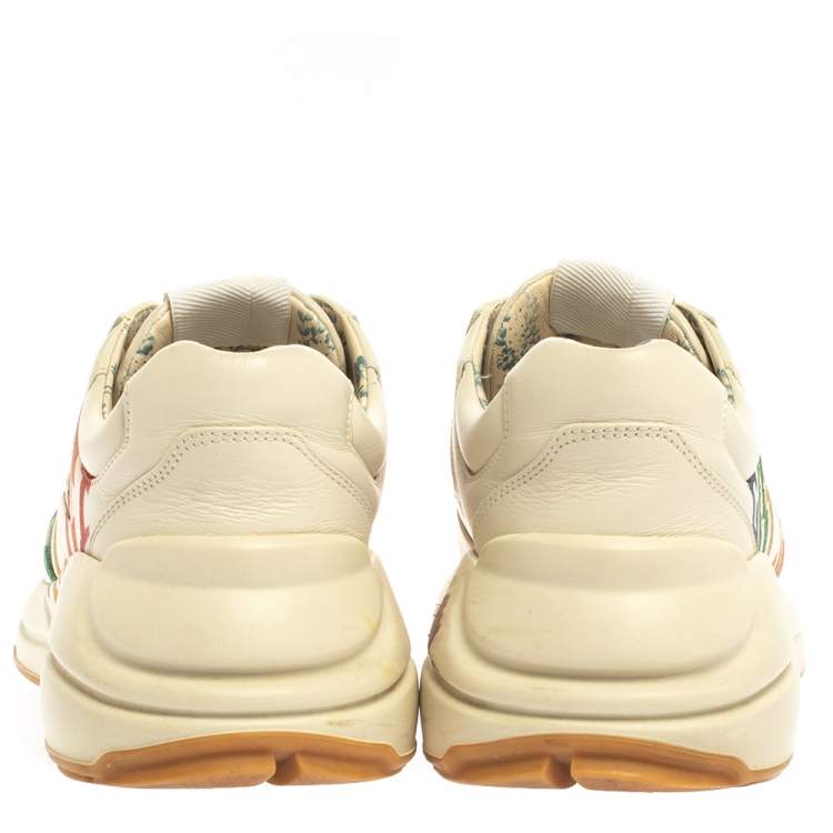 مملوكة مسبقًا Gucci Off White Leather Glitter Rhyton Lace Up Sneakers Size 38