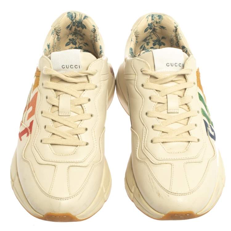 مملوكة مسبقًا Gucci Off White Leather Glitter Rhyton Lace Up Sneakers Size 38