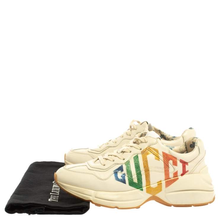 مملوكة مسبقًا Gucci Off White Leather Glitter Rhyton Lace Up Sneakers Size 38